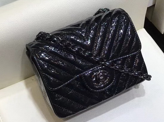 Chanel Mini Chevron Flap Bag in Black Patent Leather