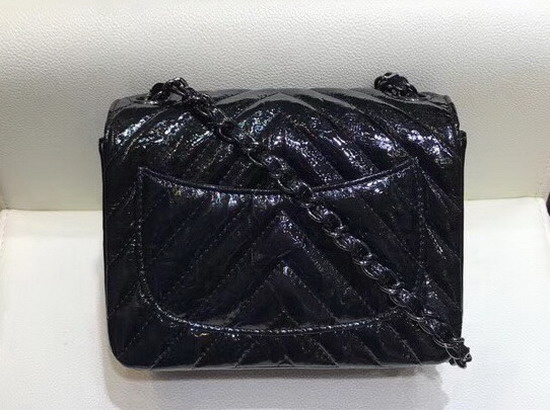 Chanel Mini Chevron Flap Bag in Black Patent Leather
