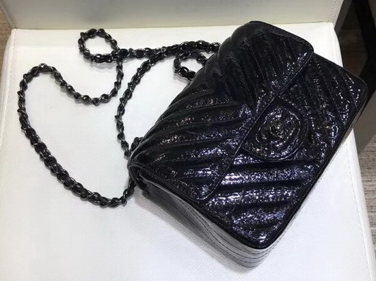 Chanel Mini Chevron Flap Bag in Black Patent Leather