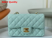 Chanel Mini Classic Flap Bag in Turquoise Grained Calfskin Gold Tone Metal Replica