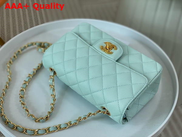 Chanel Mini Classic Flap Bag in Turquoise Grained Calfskin Gold Tone Metal Replica