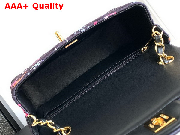 Chanel Mini Classic Handbag Printed Fabric and Gold Tone Metal Black and Multicolor Ref A69900 Replica