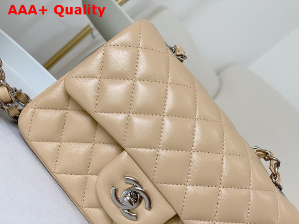 Chanel Mini Classic Handbag in Beige Lambskin Silver Tone Metal Ref A69900 Replica