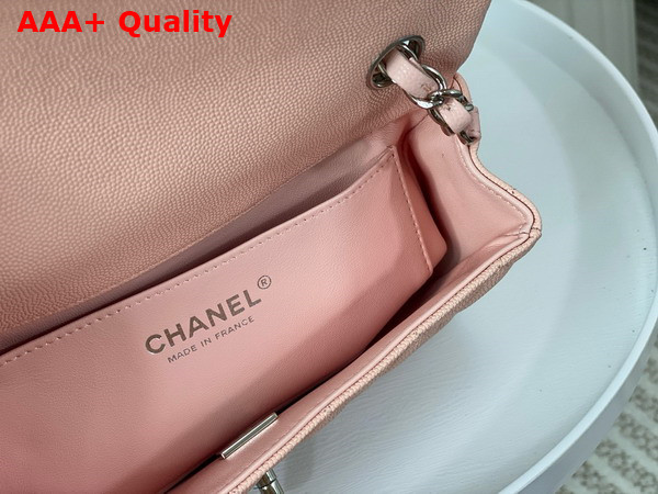 Chanel Mini Classic Handbag in Light Pink Grained Calfskin with Silver Tone Metal Ref A69900 Replica
