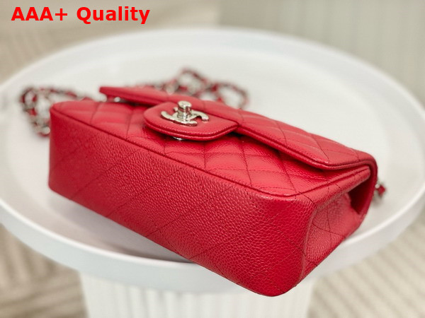 Chanel Mini Classic Handbag in Red Grained Calfskin with Silver Tone Metal Ref A69900 Replica