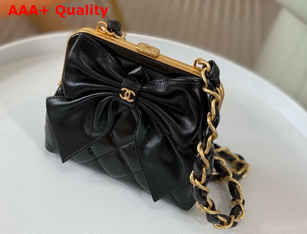 Chanel Mini Clutch with Bow Black Shiny Lambskin Replica