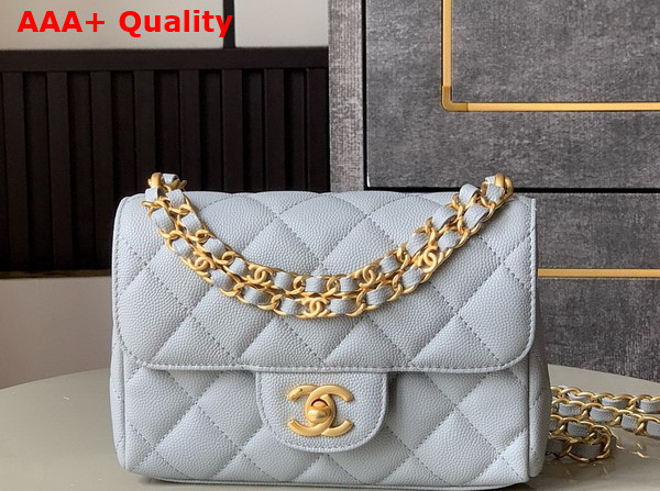 Chanel Mini Flap Bag Grained Calfskin Gold Tone Metal Light Blue AS5239 Replica