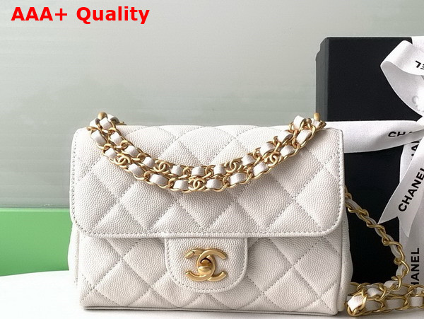 Chanel Mini Flap Bag Grained Calfskin Gold Tone Metal White AS5239 Replica