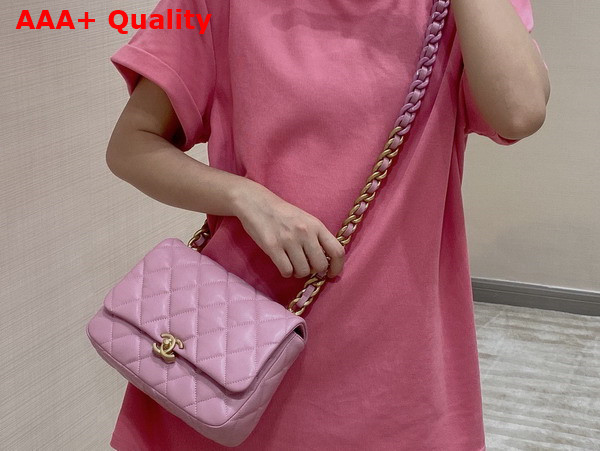 Chanel Mini Flap Bag Lambskin Gold Tone Lacquered Metal Pink Ref AS3205 Replica