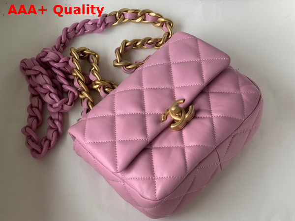 Chanel Mini Flap Bag Lambskin Gold Tone Lacquered Metal Pink Ref AS3205 Replica