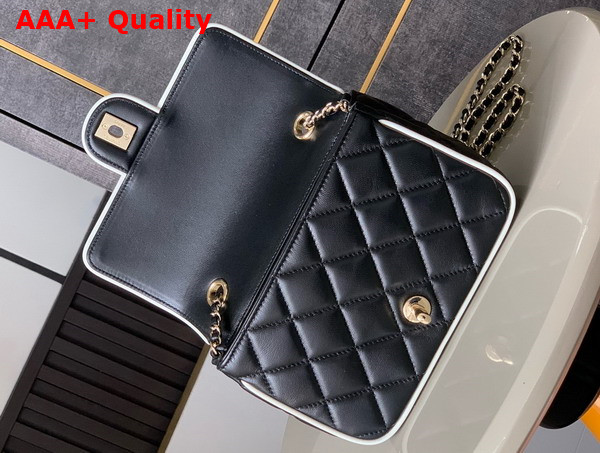 Chanel Mini Flap Bag Lambskin and Gold Tone Metal Black and White Replica