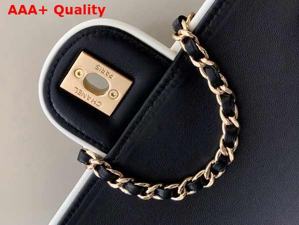 Chanel Mini Flap Bag Lambskin and Gold Tone Metal Black and White Replica