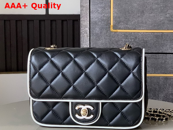 Chanel Mini Flap Bag Lambskin and Gold Tone Metal Black and White Replica