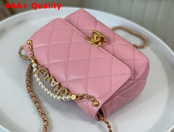 Chanel Mini Flap Bag Pink Lambskin Imitation Pearls Gold Tone Metal AS4986 Replica