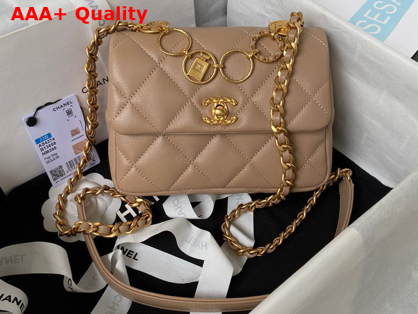 Chanel Mini Flap Bag in Beige Calfskin and Gold Metal AS4274 Replica