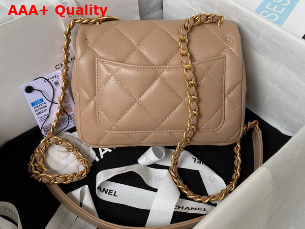 Chanel Mini Flap Bag in Beige Calfskin and Gold Metal AS4274 Replica