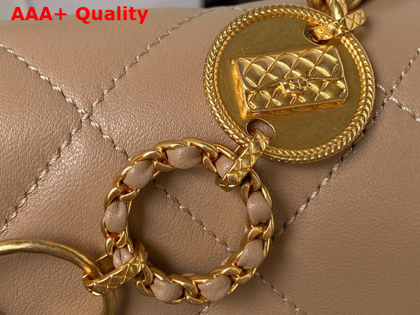 Chanel Mini Flap Bag in Beige Calfskin and Gold Metal AS4274 Replica