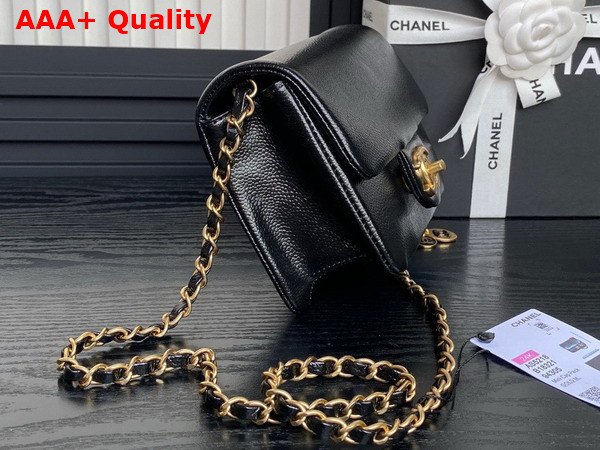 Chanel Mini Flap Bag in Black Grained Shiny Calfskin Gold Tone Metal AS5218 Replica