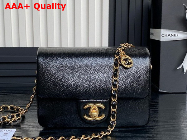 Chanel Mini Flap Bag in Black Grained Shiny Calfskin Gold Tone Metal AS5218 Replica