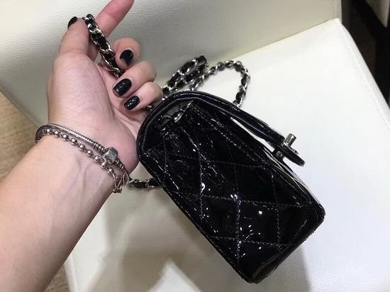Chanel Mini Flap Bag in Black Patent Leather with Silver Hardware