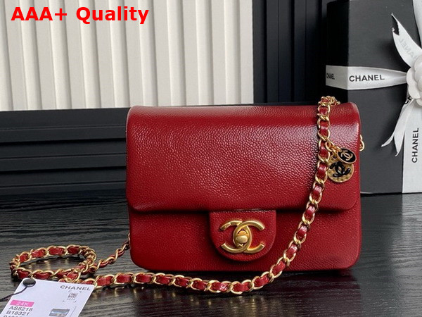 Chanel Mini Flap Bag in Burgundy Grained Shiny Calfskin Gold Tone Metal AS5218 Replica