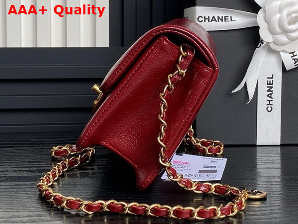 Chanel Mini Flap Bag in Burgundy Grained Shiny Calfskin Gold Tone Metal AS5218 Replica