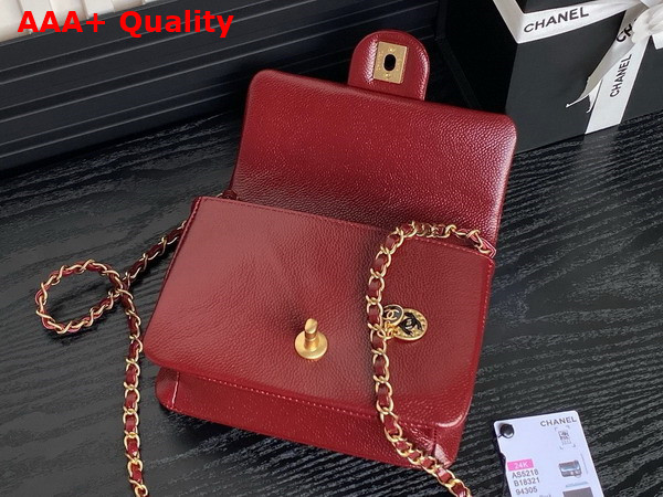 Chanel Mini Flap Bag in Burgundy Grained Shiny Calfskin Gold Tone Metal AS5218 Replica