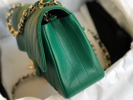 Chanel Mini Flap Bag in Green Grained Calfskin Chevron Detail