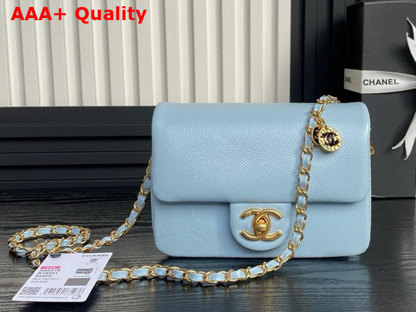 Chanel Mini Flap Bag in Light Blue Grained Shiny Calfskin Gold Tone Metal AS5218 Replica