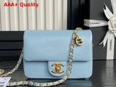 Chanel Mini Flap Bag in Light Blue Grained Shiny Calfskin Gold Tone Metal AS5218 Replica