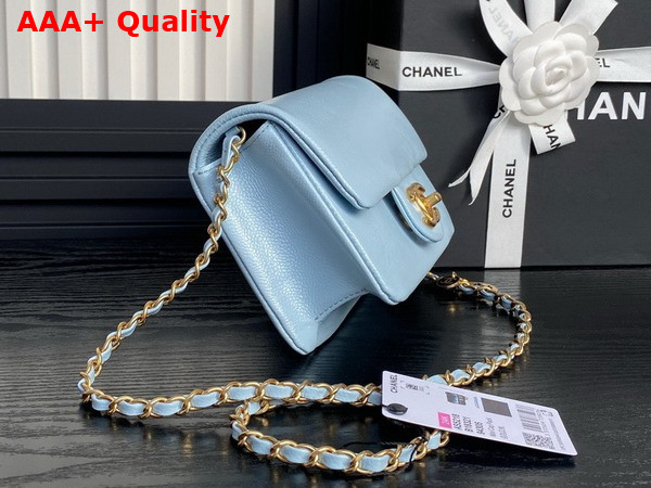Chanel Mini Flap Bag in Light Blue Grained Shiny Calfskin Gold Tone Metal AS5218 Replica