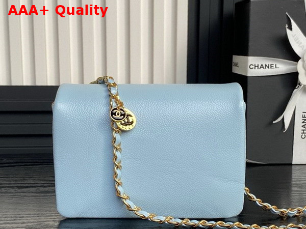 Chanel Mini Flap Bag in Light Blue Grained Shiny Calfskin Gold Tone Metal AS5218 Replica