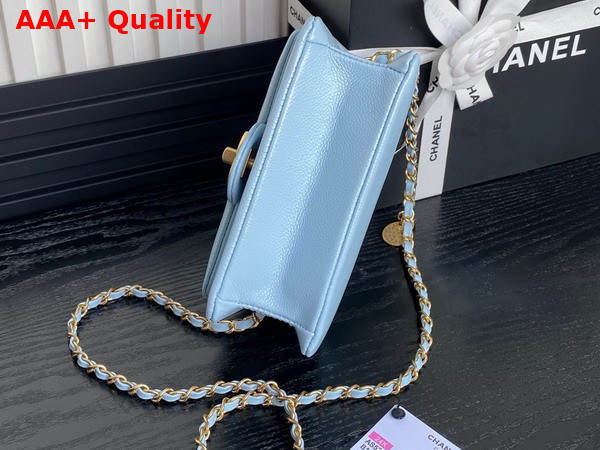 Chanel Mini Flap Bag in Light Blue Grained Shiny Calfskin Gold Tone Metal AS5218 Replica