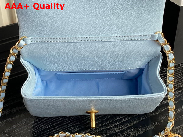 Chanel Mini Flap Bag in Light Blue Grained Shiny Calfskin Gold Tone Metal AS5218 Replica