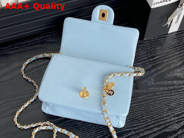 Chanel Mini Flap Bag in Light Blue Grained Shiny Calfskin Gold Tone Metal AS5218 Replica