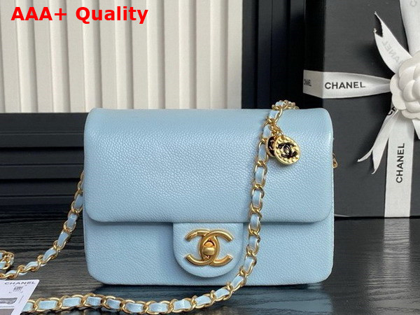 Chanel Mini Flap Bag in Light Blue Grained Shiny Calfskin Gold Tone Metal AS5218 Replica