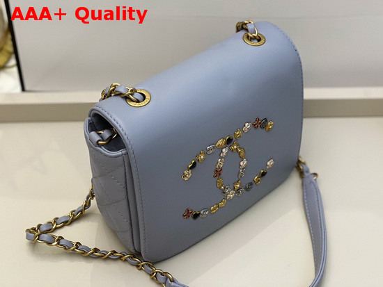 Chanel Mini Flap Bag in Light Blue with Charm Logo on the Front Replica