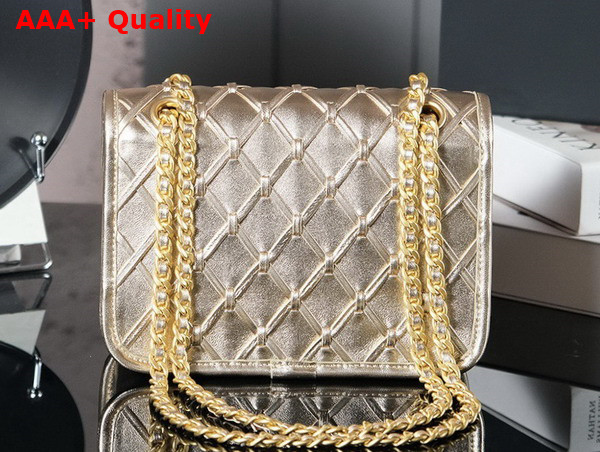 Chanel Mini Flap Bag in Light Gold Metallized Braided Calfskin Gold Tone Metal AS4797 Replica