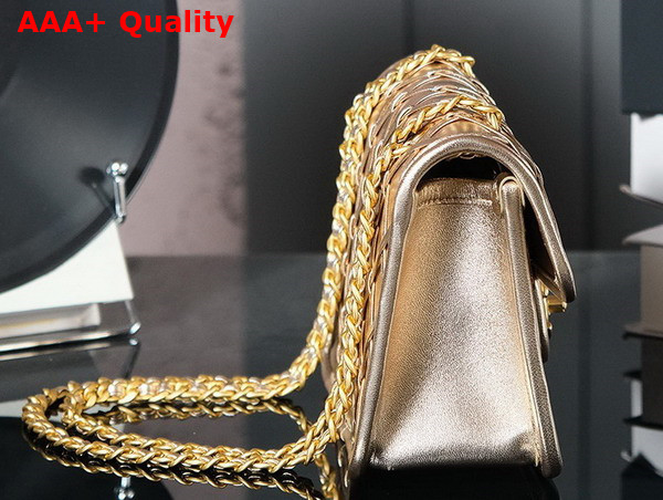 Chanel Mini Flap Bag in Light Gold Metallized Braided Calfskin Gold Tone Metal AS4797 Replica