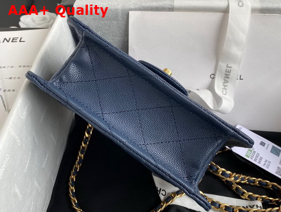 Chanel Mini Flap Bag in Navy Blue Grained Calfskin with Gold Metal Replica