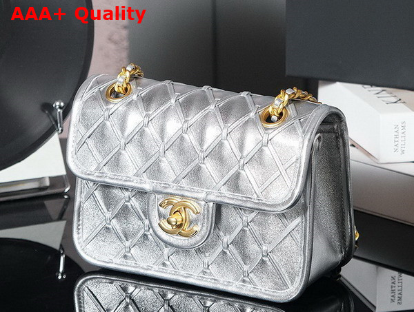 Chanel Mini Flap Bag in Silvery Metallized Braided Calfskin Gold Tone Metal AS4797 Replica