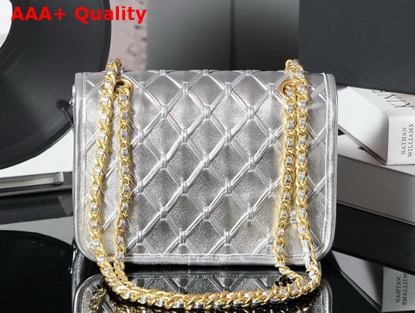 Chanel Mini Flap Bag in Silvery Metallized Braided Calfskin Gold Tone Metal AS4797 Replica