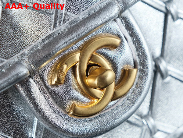 Chanel Mini Flap Bag in Silvery Metallized Braided Calfskin Gold Tone Metal AS4797 Replica