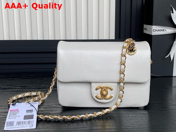 Chanel Mini Flap Bag in White Grained Shiny Calfskin Gold Tone Metal AS5218 Replica