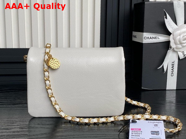 Chanel Mini Flap Bag in White Grained Shiny Calfskin Gold Tone Metal AS5218 Replica