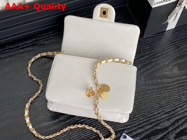 Chanel Mini Flap Bag in White Grained Shiny Calfskin Gold Tone Metal AS5218 Replica