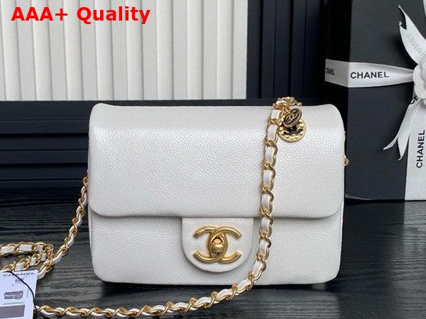 Chanel Mini Flap Bag in White Grained Shiny Calfskin Gold Tone Metal AS5218 Replica