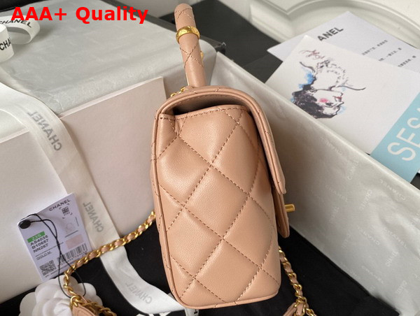 Chanel Mini Flap Bag with Top Handle Beige Lambskin Gold Tone Metal AS4035 Replica