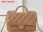 Chanel Mini Flap Bag with Top Handle Beige Shiny Lambskin Gold Tone Metal AS5043 Replica