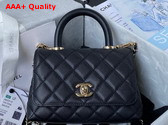 Chanel Mini Flap Bag with Top Handle Black Grained Calfskin Gold Tone Metal AS2215 Replica